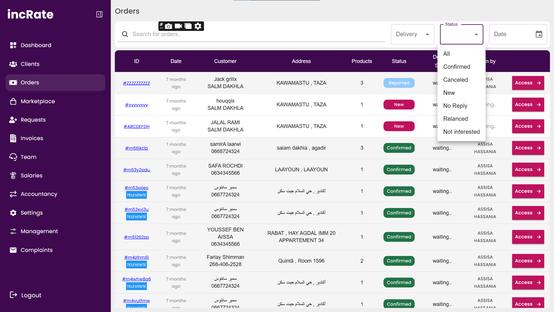incRate - Orders Confirmation & Tracking System